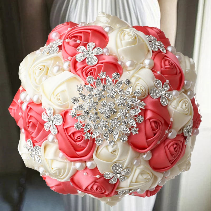 1pc/lotArtificial Wedding Bouquets Hand made Flower Rhinestone Bridesmaid Crystal Bridal Wedding Bouquet de mariage