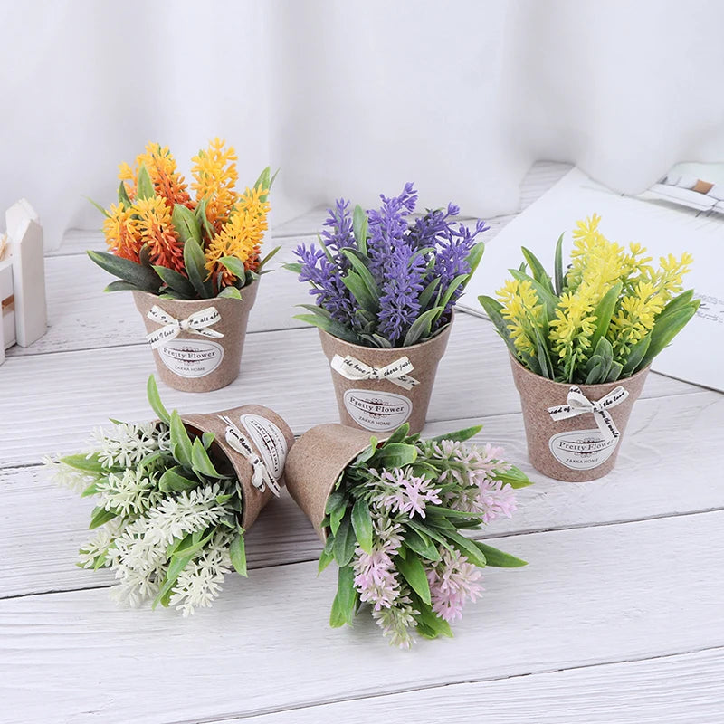 Artificial Plant Decorative Flowers Fake Flowers Mini Potted Bonsai Green Plant for Home Decor
