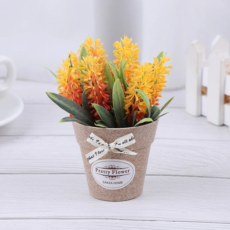 Artificial Plant Decorative Flowers Fake Flowers Mini Potted Bonsai Green Plant for Home Decor