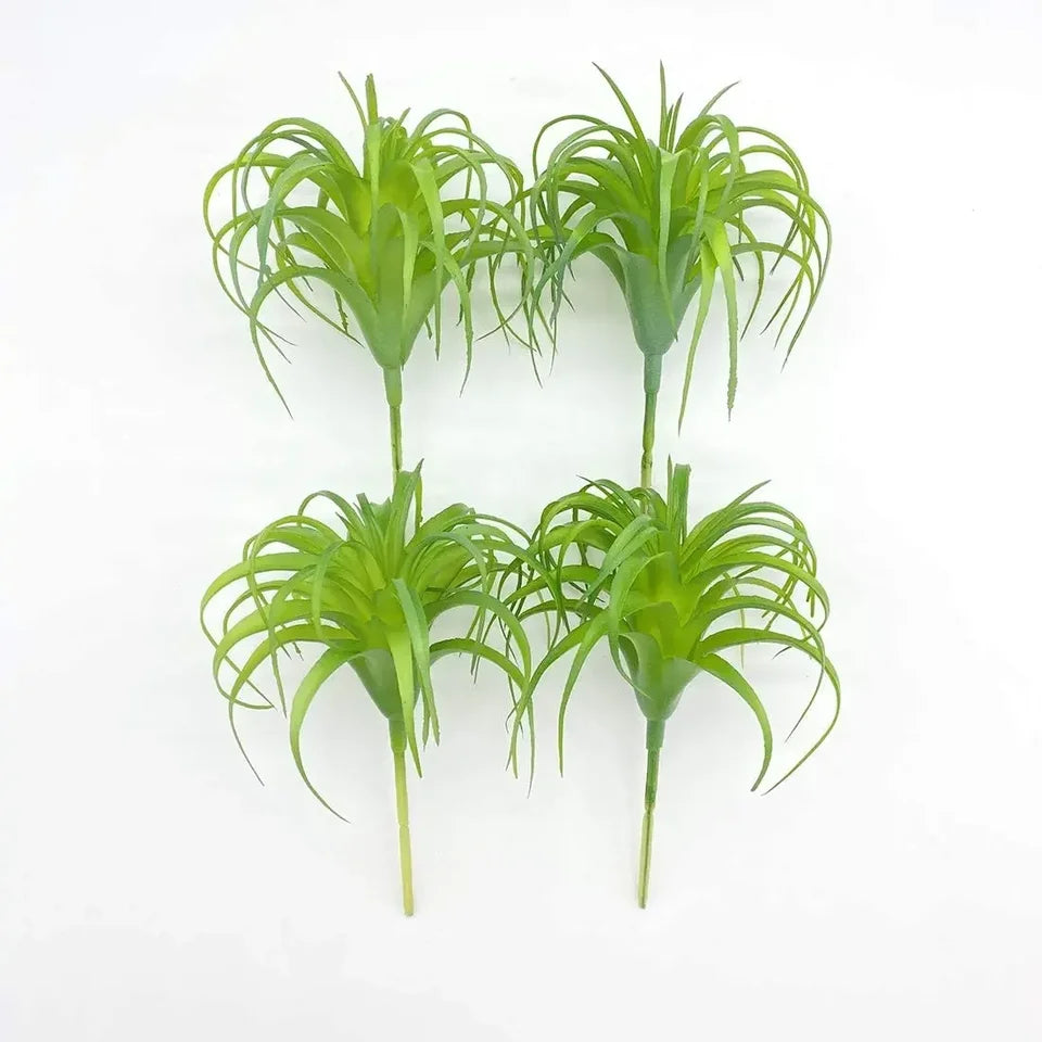 4 Pack Artificial Faux Air Plants Grass Tillandsia Bromeliads for Home Decor Terrarium Project Greenery