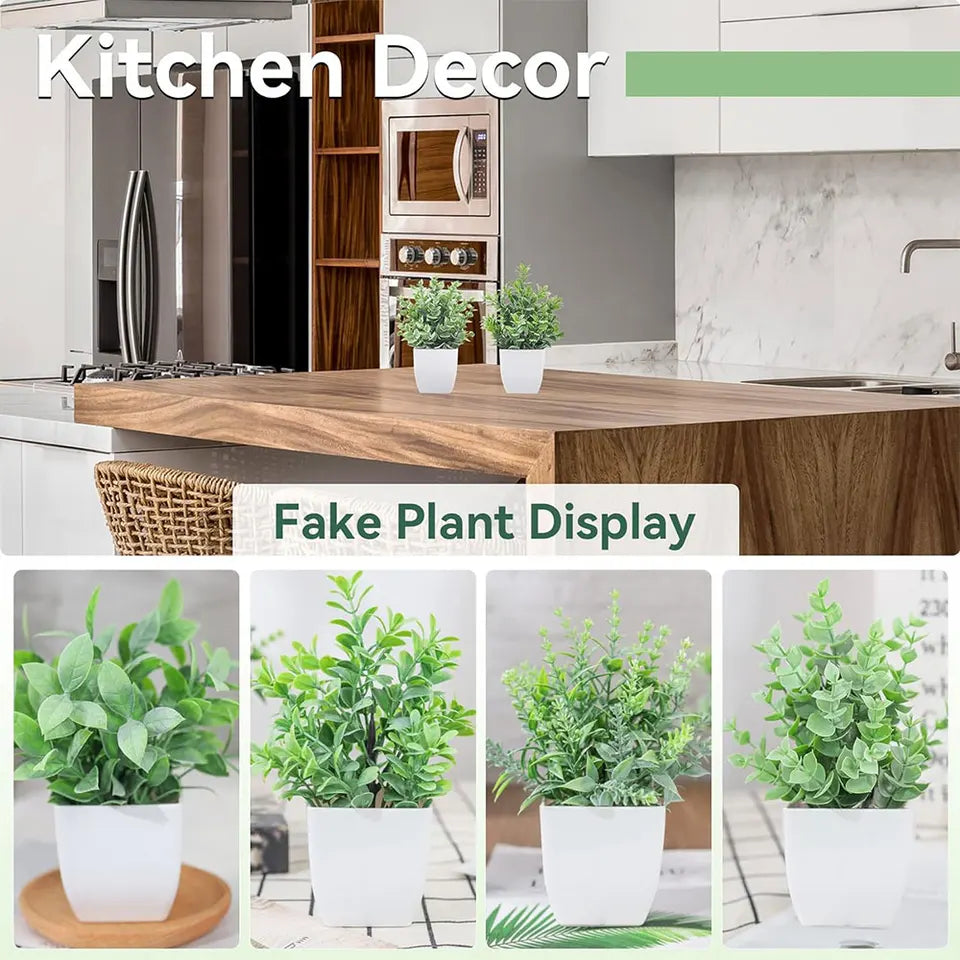 4 Different Types Mini Artificial Greenery Potted Plants White Basin for Home Office Desk Table Bathroom Decor Indoor Supplies