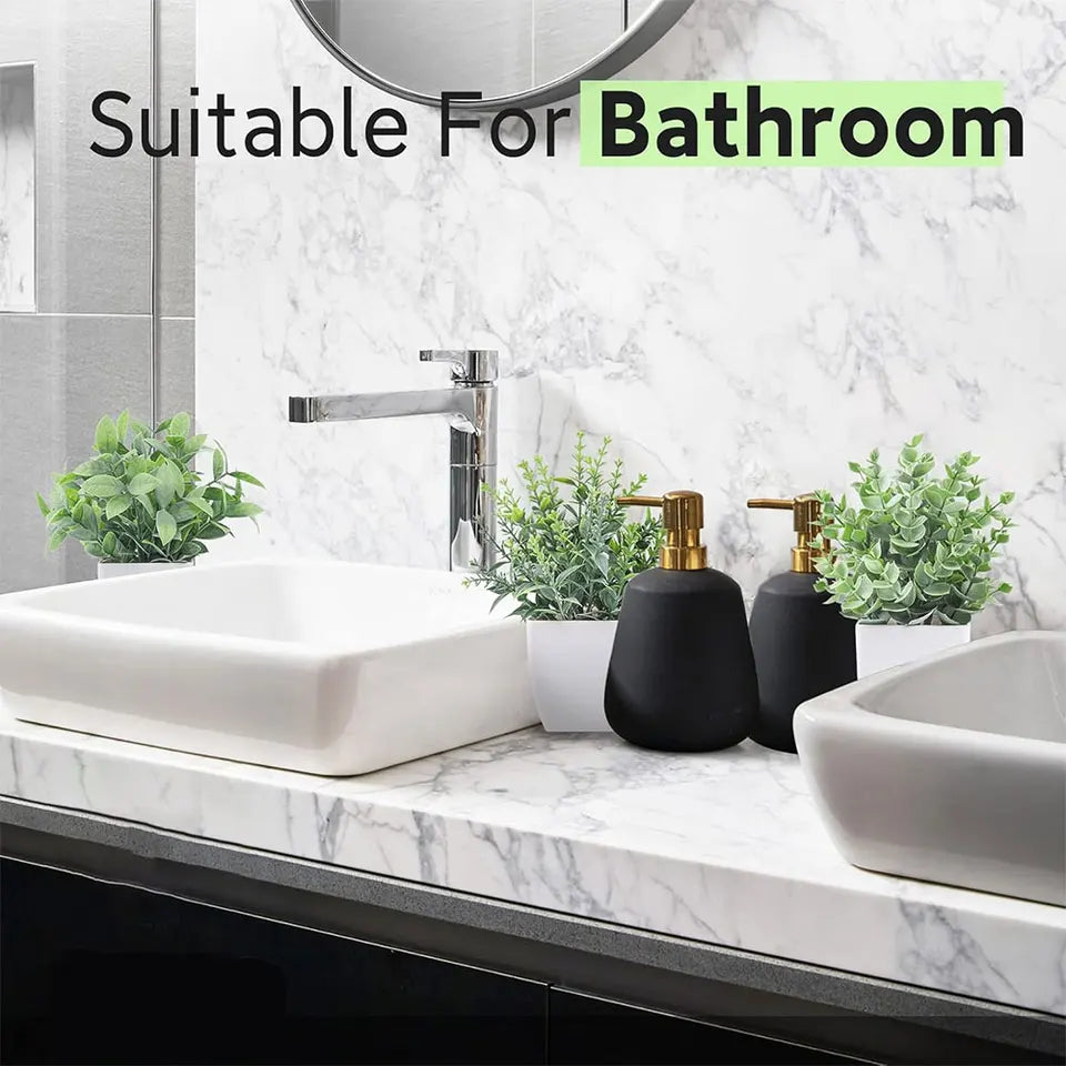 4 Different Types Mini Artificial Greenery Potted Plants White Basin for Home Office Desk Table Bathroom Decor Indoor Supplies
